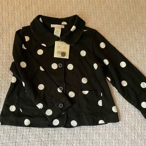 NWT Janie and Jack Black w/white polka dot collared cardigan/jacket Size 3